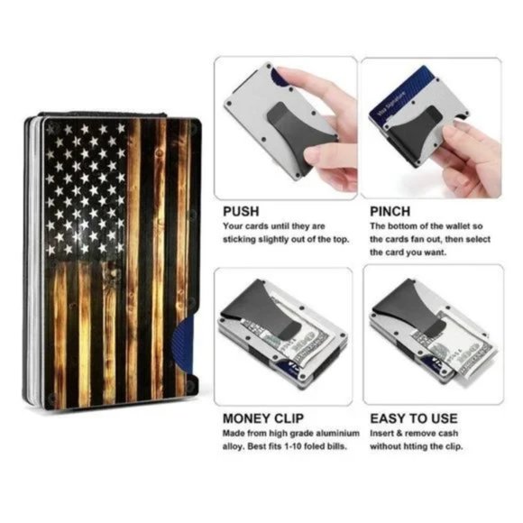 New Front Pocket Slim Money Clip Wallet for Men, Wood American Flag-Gray - Picture 3 of 6